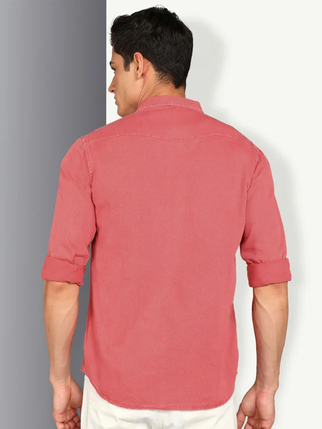 KUONS AVENUE KUONS AVENUE Men Pink Double Pockets Denim Shirt